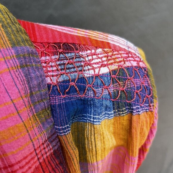 Soft Surroundings Petite XL Plaid Shirt Button Smocked Collared Top - Picture 5 of 10